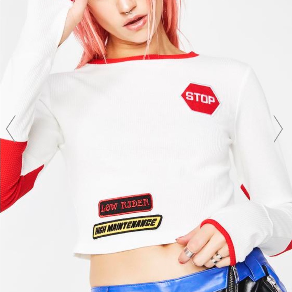 Current Mood rolling stop patch crop top